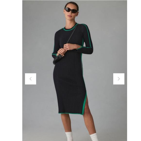 DAILY PRACTICE ANTHROPOLOGY Long-Sleeve Black Green Sporty Sweater Dress NWT XL - Picture 1 of 11